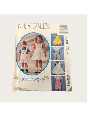 Vintage 1990s McCalls Sewing Pattern 4898 Childrens Top Pinafore Overalls Sz 3